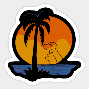 sunset with dog and cat -cat shirt-dog shirt Sticker